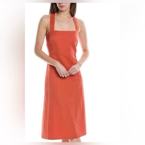 Theory Dresses & Skirts - Theory Crossback Linen-Blend Square Neck Smocked Back Midi Dress EUC Size 6